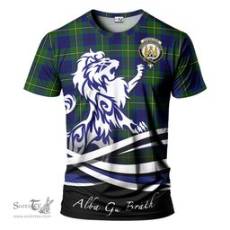 ScotsTee Shop Scottish Johnstone-Johnston Modern Clan Crest Tartan T Shirt Alba Gu Brath Regal Lion Emblem