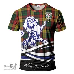 ScotsTee Shop Scottish Buchanan Clan Crest Tartan T Shirt Alba Gu Brath Regal Lion Emblem