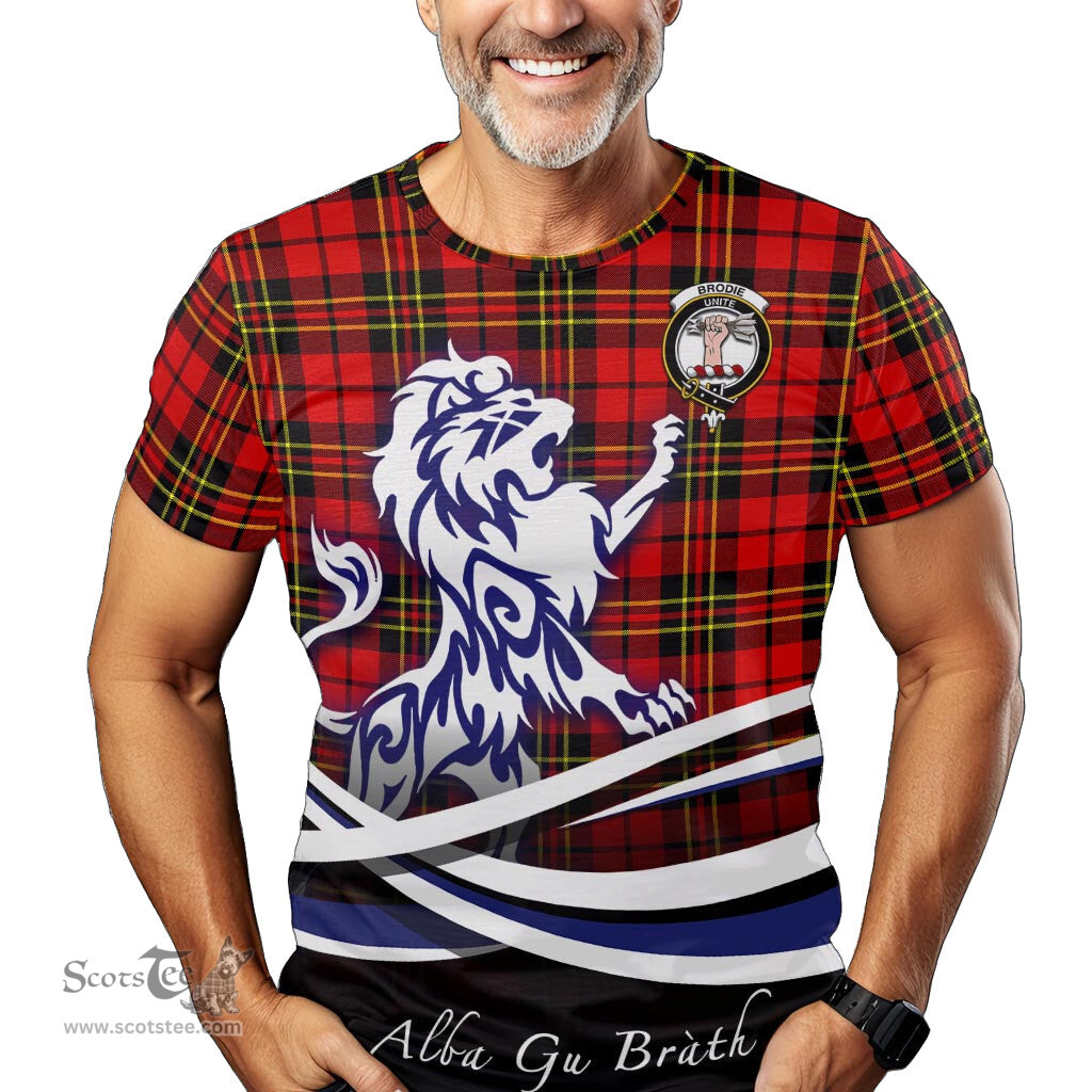 ScotsTee Shop Scottish Brodie Modern Clan Crest Tartan T Shirt Alba Gu Brath Regal Lion Emblem