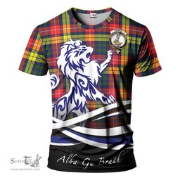ScotsTee Shop Scottish Dewar Clan Crest Tartan T Shirt Alba Gu Brath Regal Lion Emblem