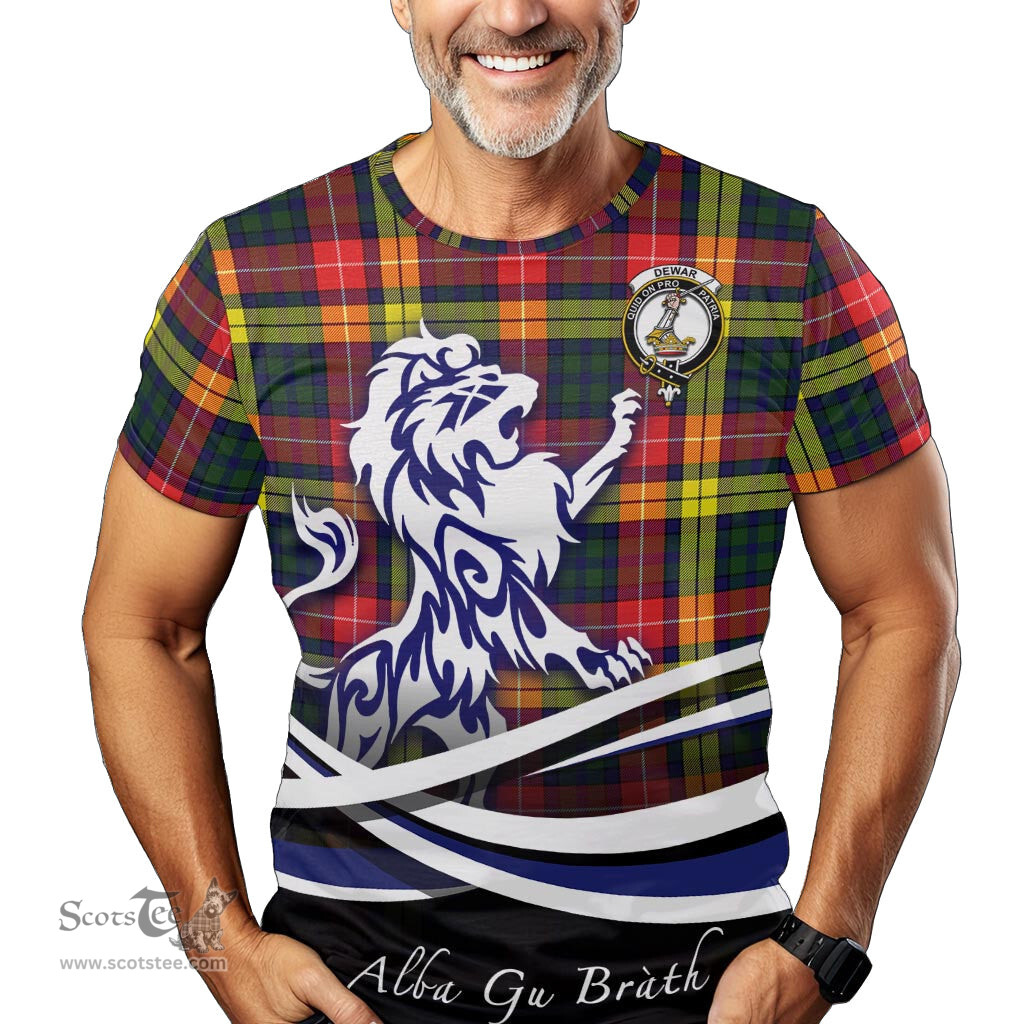ScotsTee Shop Scottish Dewar Clan Crest Tartan T Shirt Alba Gu Brath Regal Lion Emblem