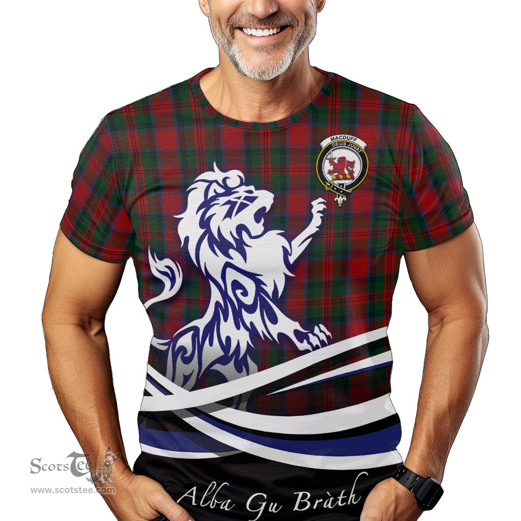 ScotsTee Shop Scottish MacDuff Clan Crest Tartan T Shirt Alba Gu Brath Regal Lion Emblem