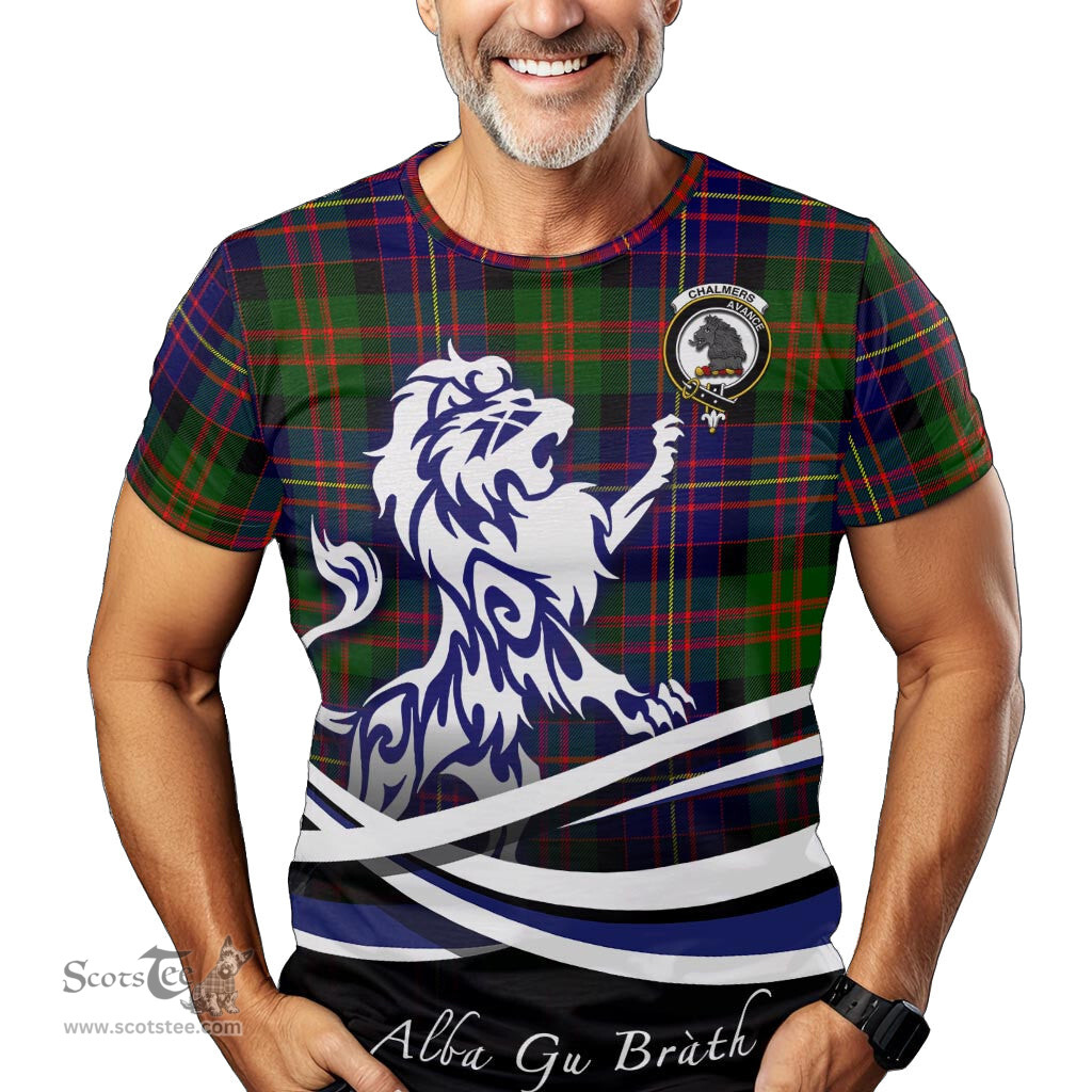 ScotsTee Shop Scottish Chalmers Modern Clan Crest Tartan T Shirt Alba Gu Brath Regal Lion Emblem