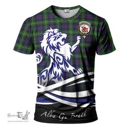 ScotsTee Shop Scottish Farquharson Clan Crest Tartan T Shirt Alba Gu Brath Regal Lion Emblem