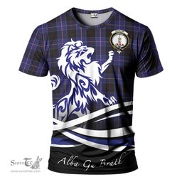 ScotsTee Shop Scottish Dunlop Clan Crest Tartan T Shirt Alba Gu Brath Regal Lion Emblem