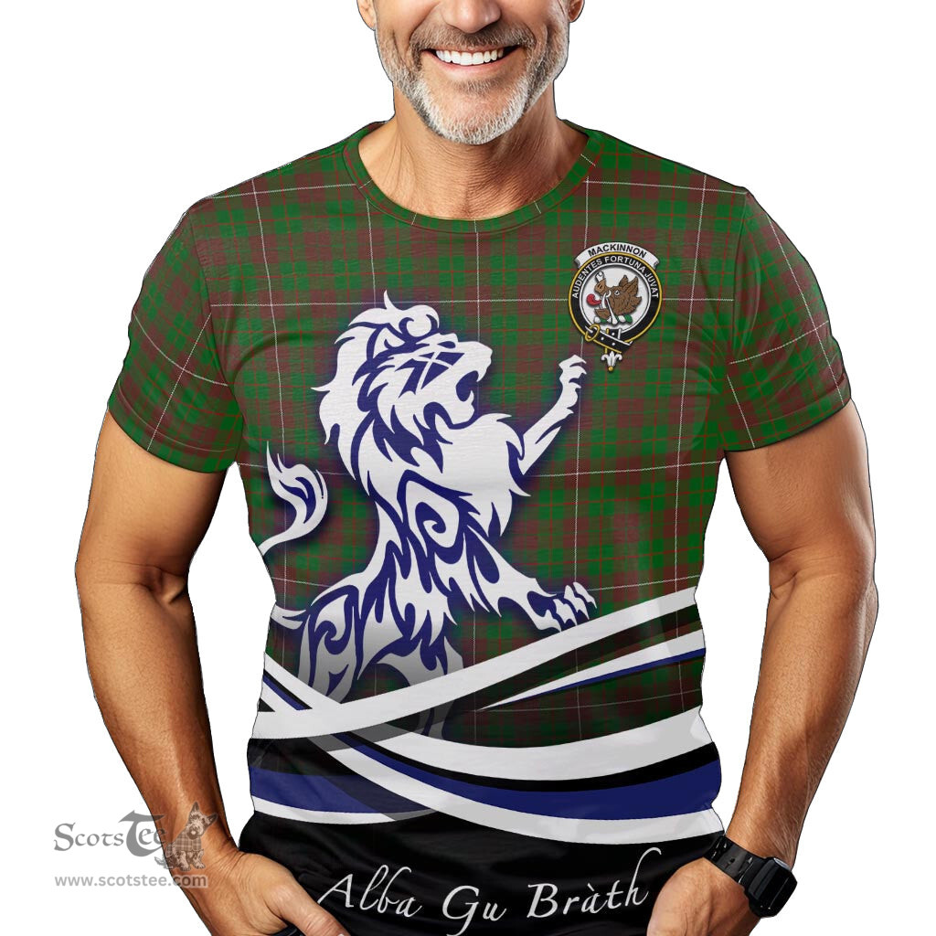 ScotsTee Shop Scottish MacKinnon Hunting Modern Clan Crest Tartan T Shirt Alba Gu Brath Regal Lion Emblem