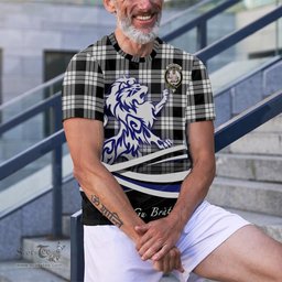 ScotsTee Shop Scottish MacFarlane Black White Clan Crest Tartan T Shirt Alba Gu Brath Regal Lion Emblem
