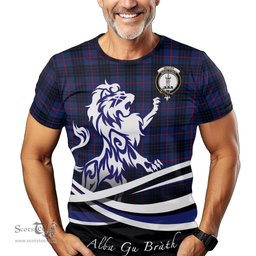 ScotsTee Shop Scottish McCoy Blue Clan Crest Tartan T Shirt Alba Gu Brath Regal Lion Emblem