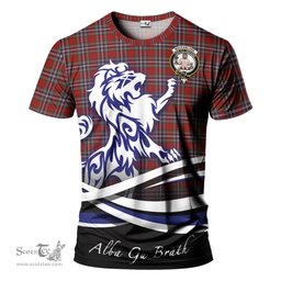 ScotsTee Shop Scottish MacFarlane Red Clan Crest Tartan T Shirt Alba Gu Brath Regal Lion Emblem