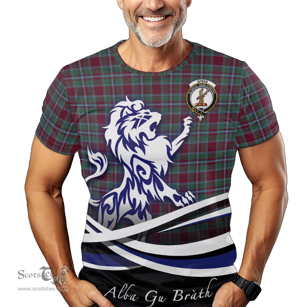 ScotsTee Shop Scottish Spens (Spence) Clan Crest Tartan T Shirt Alba Gu Brath Regal Lion Emblem