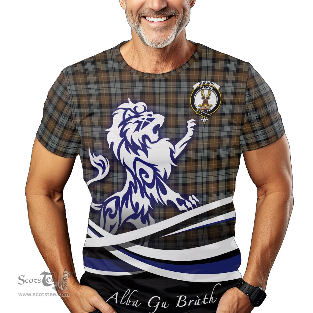 ScotsTee Shop Scottish Gordon Weathered Clan Crest Tartan T Shirt Alba Gu Brath Regal Lion Emblem