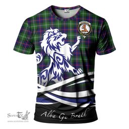 ScotsTee Shop Scottish Sutherland Modern Clan Crest Tartan T Shirt Alba Gu Brath Regal Lion Emblem