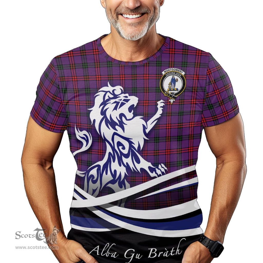 ScotsTee Shop Scottish Montgomery Modern Clan Crest Tartan T Shirt Alba Gu Brath Regal Lion Emblem