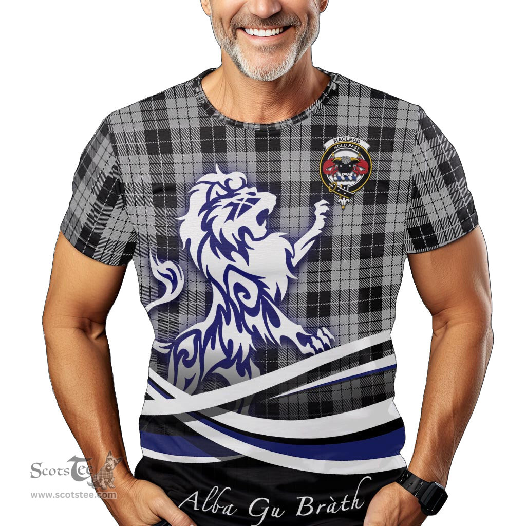 ScotsTee Shop Scottish MacLeod Black and White Clan Crest Tartan T Shirt Alba Gu Brath Regal Lion Emblem