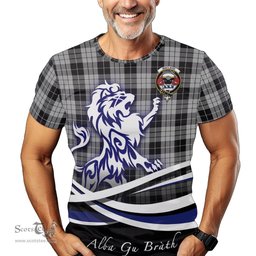 ScotsTee Shop Scottish MacLeod Black and White Clan Crest Tartan T Shirt Alba Gu Brath Regal Lion Emblem