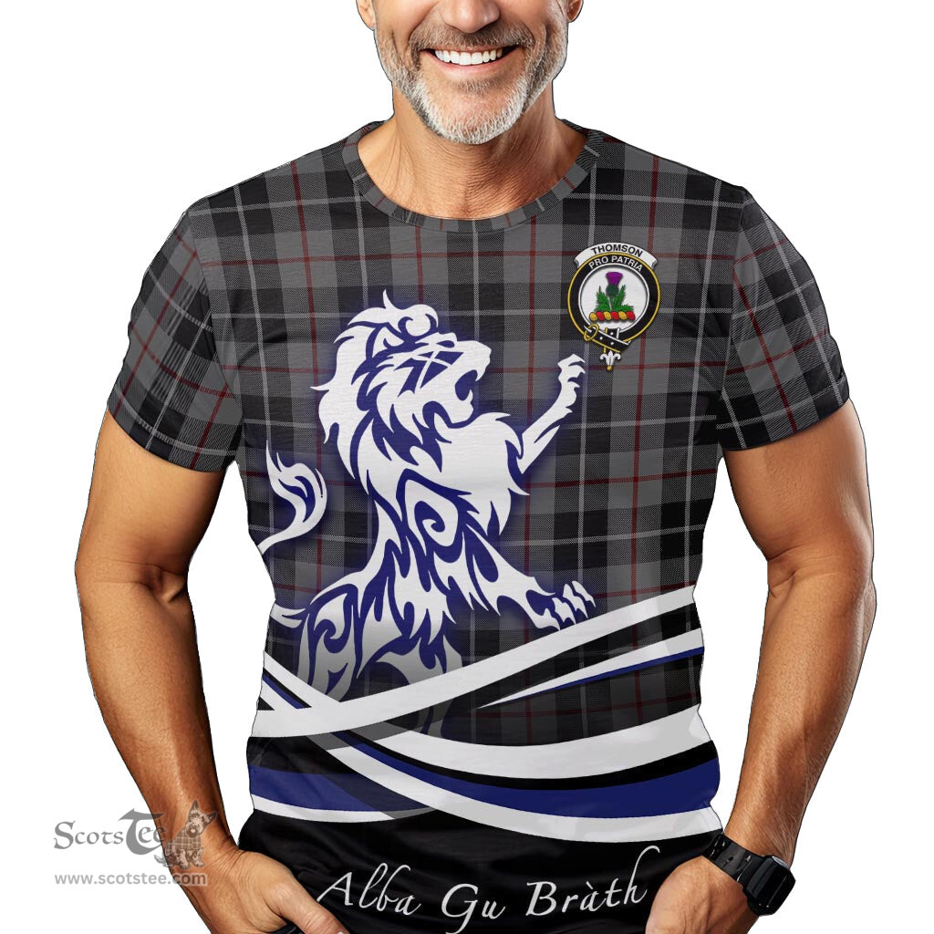 ScotsTee Shop Scottish Thompson Grey Clan Crest Tartan T Shirt Alba Gu Brath Regal Lion Emblem