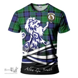 ScotsTee Shop Scottish Monteith Clan Crest Tartan T Shirt Alba Gu Brath Regal Lion Emblem