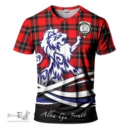 ScotsTee Shop Scottish Ramsay Modern Clan Crest Tartan T Shirt Alba Gu Brath Regal Lion Emblem