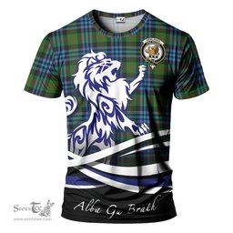 ScotsTee Shop Scottish Newlands of Lauriston Clan Crest Tartan T Shirt Alba Gu Brath Regal Lion Emblem