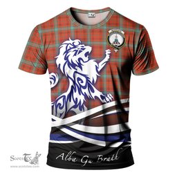 ScotsTee Shop Scottish Morrison Red Ancient Clan Crest Tartan T Shirt Alba Gu Brath Regal Lion Emblem