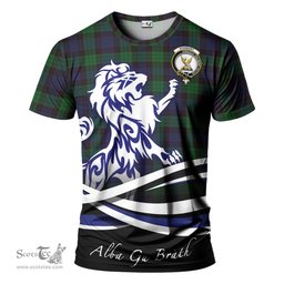 ScotsTee Shop Scottish Stewart Old Clan Crest Tartan T Shirt Alba Gu Brath Regal Lion Emblem
