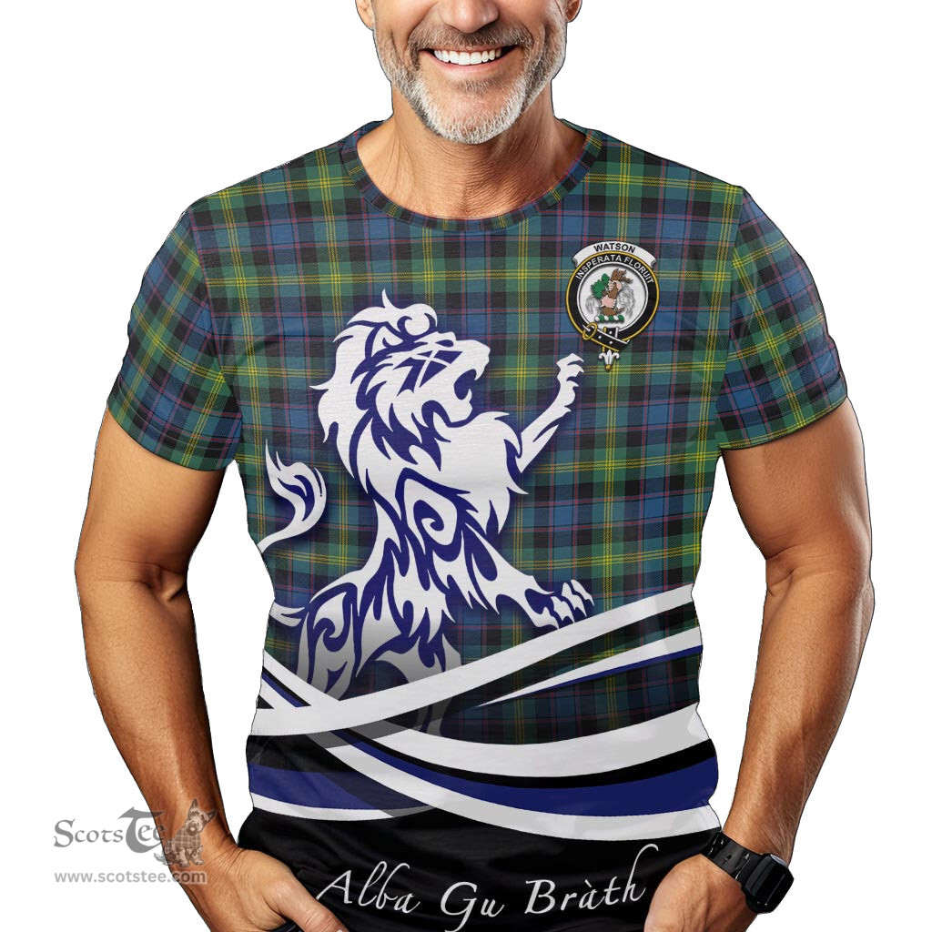 ScotsTee Shop Scottish Watson Ancient Clan Crest Tartan T Shirt Alba Gu Brath Regal Lion Emblem