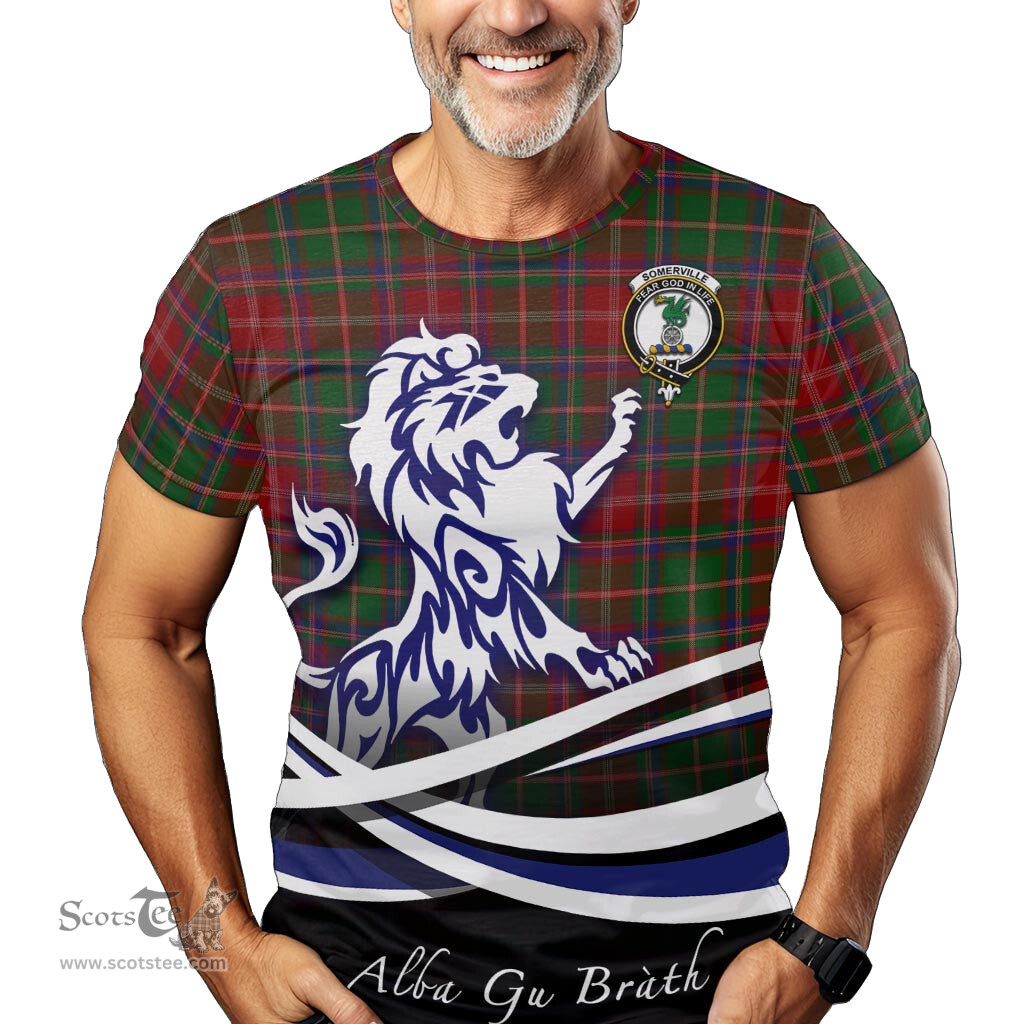 ScotsTee Shop Scottish Somerville Clan Crest Tartan T Shirt Alba Gu Brath Regal Lion Emblem