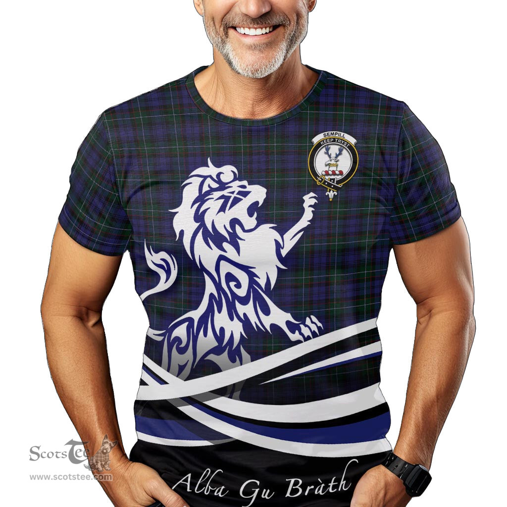 ScotsTee Shop Scottish Sempill Clan Crest Tartan T Shirt Alba Gu Brath Regal Lion Emblem