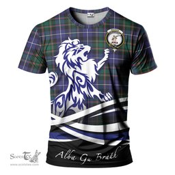 ScotsTee Shop Scottish MacRae Hunting Modern Clan Crest Tartan T Shirt Alba Gu Brath Regal Lion Emblem