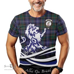 ScotsTee Shop Scottish MacRae Hunting Modern Clan Crest Tartan T Shirt Alba Gu Brath Regal Lion Emblem