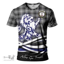 ScotsTee Shop Scottish MacLean Black and White Clan Crest Tartan T Shirt Alba Gu Brath Regal Lion Emblem