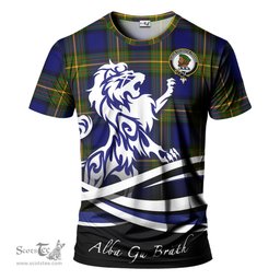 ScotsTee Shop Scottish Moore Clan Crest Tartan T Shirt Alba Gu Brath Regal Lion Emblem