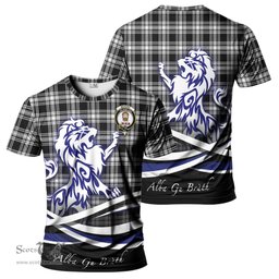ScotsTee Shop Scottish Menzies Black and White Clan Crest Tartan T Shirt Alba Gu Brath Regal Lion Emblem