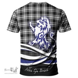ScotsTee Shop Scottish Menzies Black and White Clan Crest Tartan T Shirt Alba Gu Brath Regal Lion Emblem