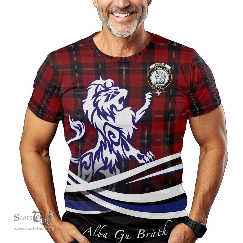 ScotsTee Shop Scottish Ramsay Clan Crest Tartan T Shirt Alba Gu Brath Regal Lion Emblem