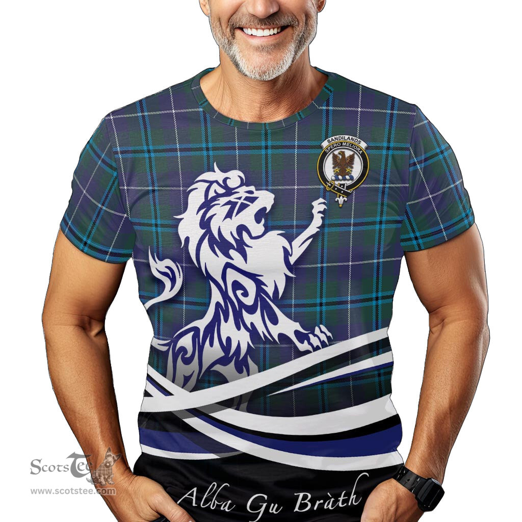 ScotsTee Shop Scottish Sandilands Clan Crest Tartan T Shirt Alba Gu Brath Regal Lion Emblem