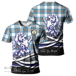 ScotsTee Shop Scottish Stewart Muted Blue Clan Crest Tartan T Shirt Alba Gu Brath Regal Lion Emblem
