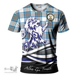 ScotsTee Shop Scottish Stewart Muted Blue Clan Crest Tartan T Shirt Alba Gu Brath Regal Lion Emblem