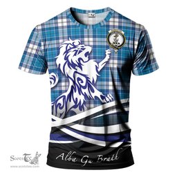 ScotsTee Shop Scottish Roberton Clan Crest Tartan T Shirt Alba Gu Brath Regal Lion Emblem