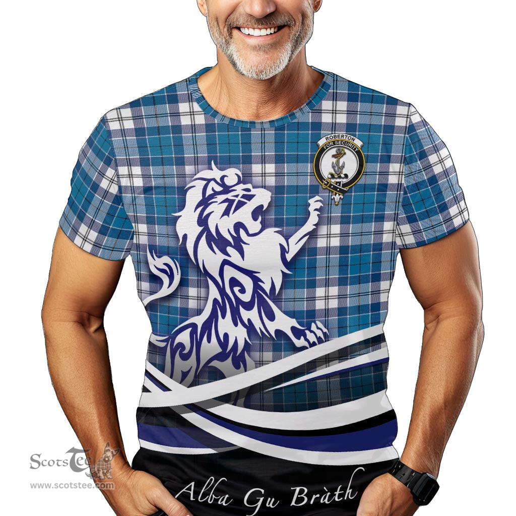 ScotsTee Shop Scottish Roberton Clan Crest Tartan T Shirt Alba Gu Brath Regal Lion Emblem