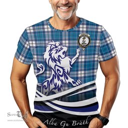ScotsTee Shop Scottish Roberton Clan Crest Tartan T Shirt Alba Gu Brath Regal Lion Emblem