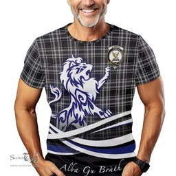 ScotsTee Shop Scottish Stewart Black and White Clan Crest Tartan T Shirt Alba Gu Brath Regal Lion Emblem
