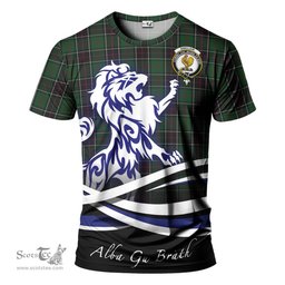 ScotsTee Shop Scottish Sinclair Hunting Clan Crest Tartan T Shirt Alba Gu Brath Regal Lion Emblem