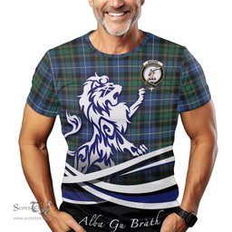 ScotsTee Shop Scottish MacRae Hunting Ancient Clan Crest Tartan T Shirt Alba Gu Brath Regal Lion Emblem