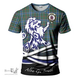 ScotsTee Shop Scottish Ogilvie (Ogilvy) Hunting Ancient Clan Crest Tartan T Shirt Alba Gu Brath Regal Lion Emblem