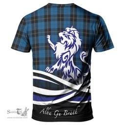 ScotsTee Shop Scottish Ramsay Blue Hunting Clan Crest Tartan T Shirt Alba Gu Brath Regal Lion Emblem