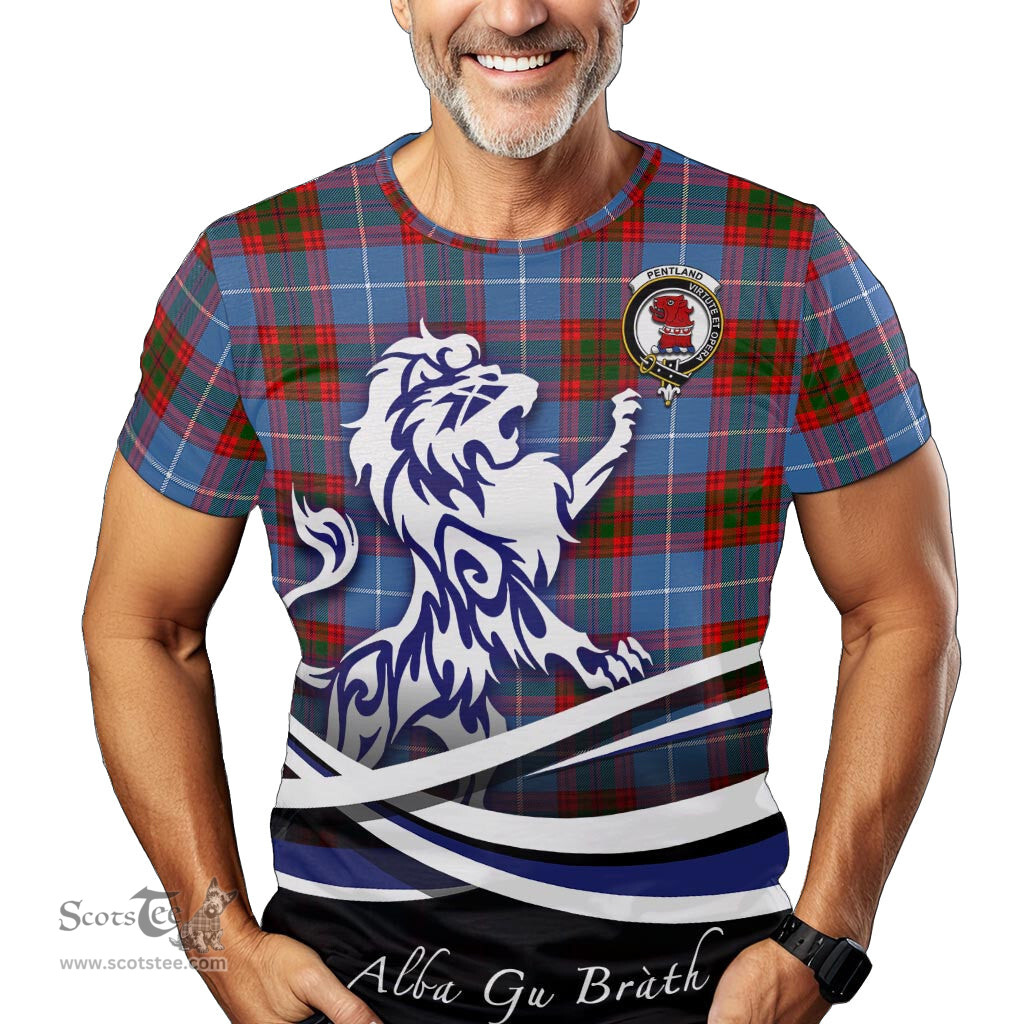 ScotsTee Shop Scottish Pentland Clan Crest Tartan T Shirt Alba Gu Brath Regal Lion Emblem