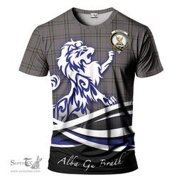 ScotsTee Shop Scottish Stewart Grey Clan Crest Tartan T Shirt Alba Gu Brath Regal Lion Emblem