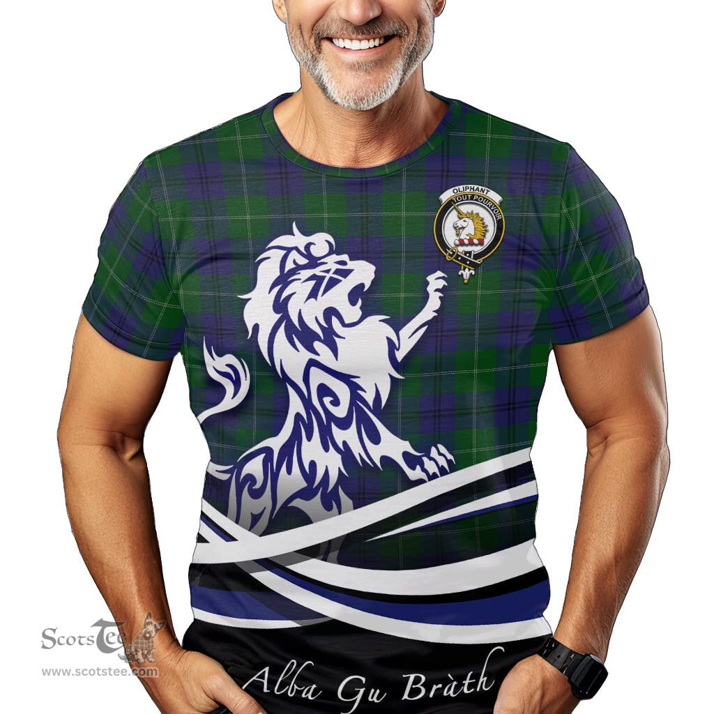 ScotsTee Shop Scottish Oliphant Clan Crest Tartan T Shirt Alba Gu Brath Regal Lion Emblem