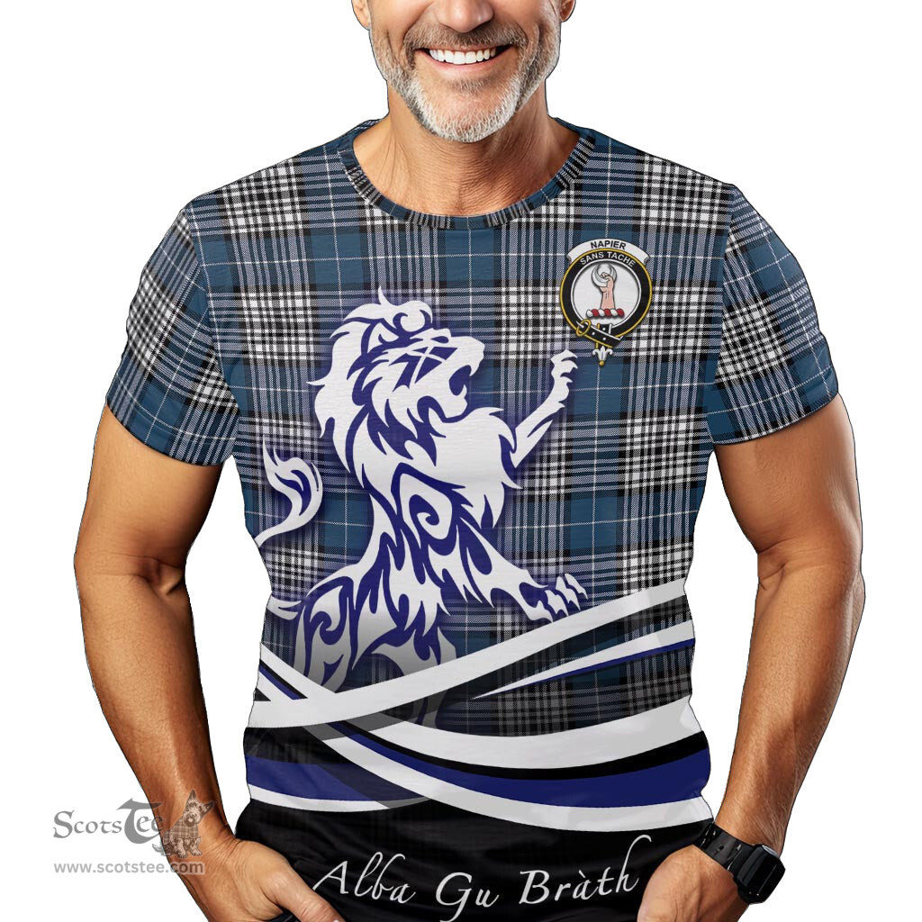 ScotsTee Shop Scottish Napier Modern Clan Crest Tartan T Shirt Alba Gu Brath Regal Lion Emblem
